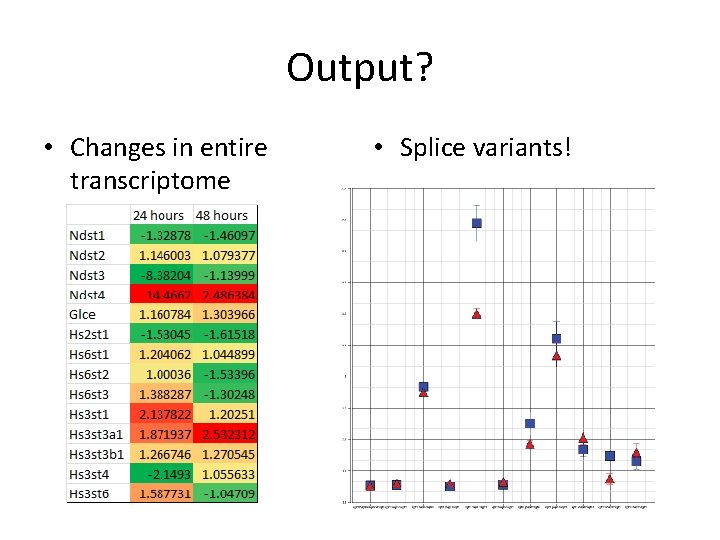 Output? • Changes in entire transcriptome • Splice variants! 