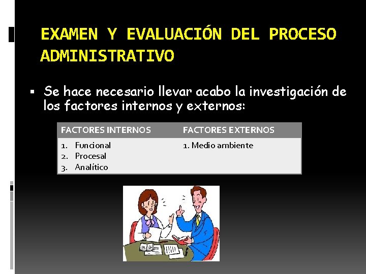 EXAMEN Y EVALUACIÓN DEL PROCESO ADMINISTRATIVO Se hace necesario llevar acabo la investigación de