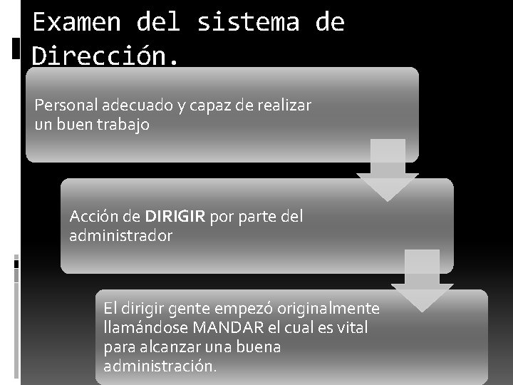 Examen del sistema de Dirección. Personal adecuado y capaz de realizar un buen trabajo