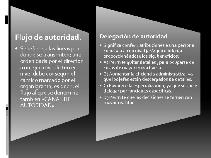 Flujo de autoridad. • Se refiere a las líneas por donde se transmiten; una