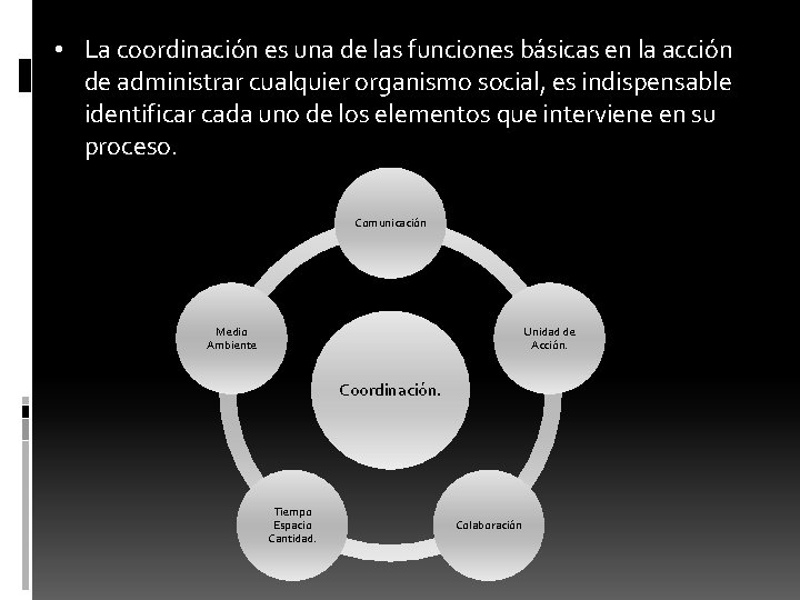  • La coordinación es una de las funciones básicas en la acción de