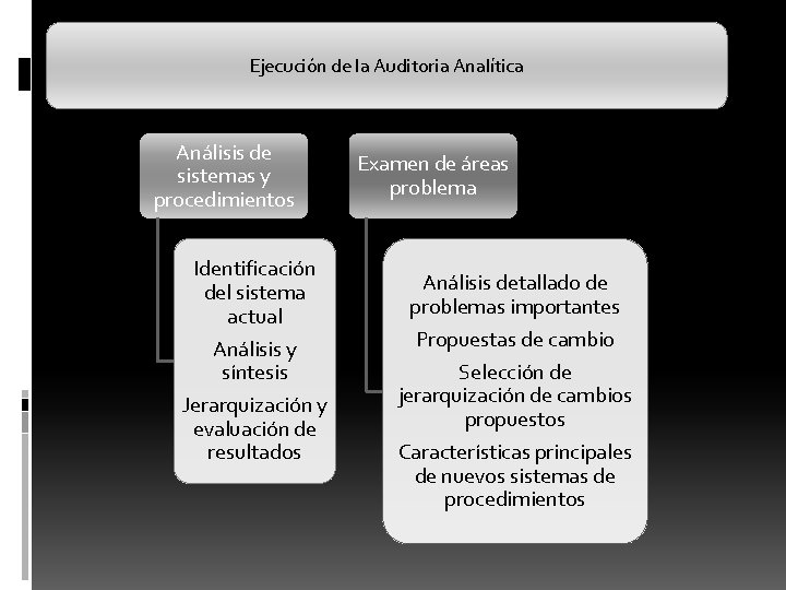 Ejecución de la Auditoria Analítica Análisis de sistemas y procedimientos Identificación del sistema actual