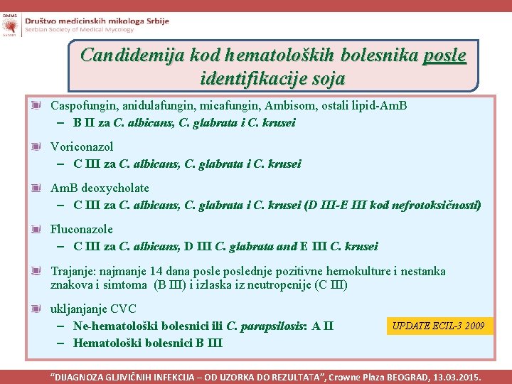 Candidemija kod hematoloških bolesnika posle identifikacije soja Caspofungin, anidulafungin, micafungin, Ambisom, ostali lipid-Am. B