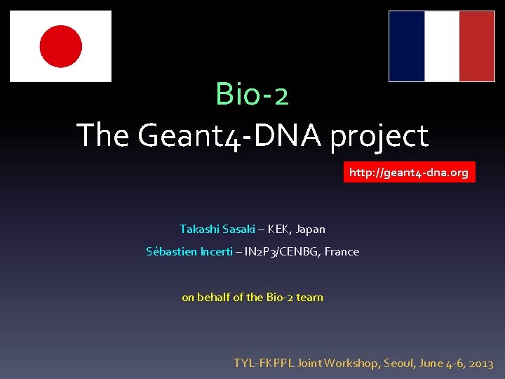 Bio-2 The Geant 4 -DNA project http: //geant 4 -dna. org Takashi Sasaki –