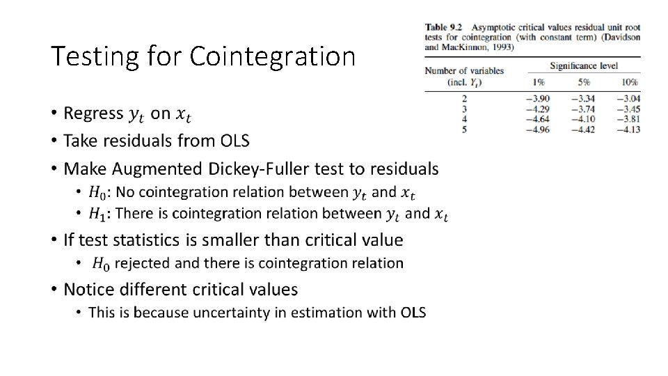 Testing for Cointegration • 