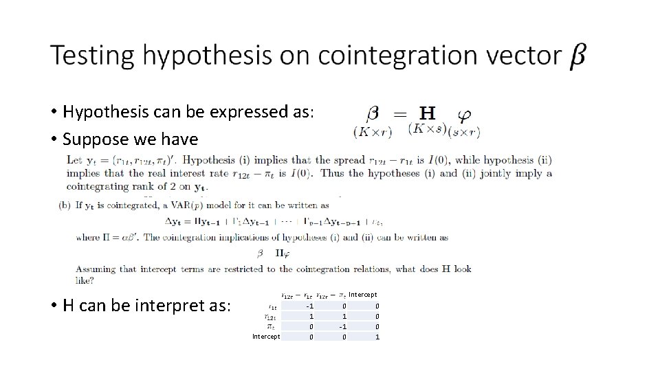  • Hypothesis can be expressed as: • Suppose we have • H can