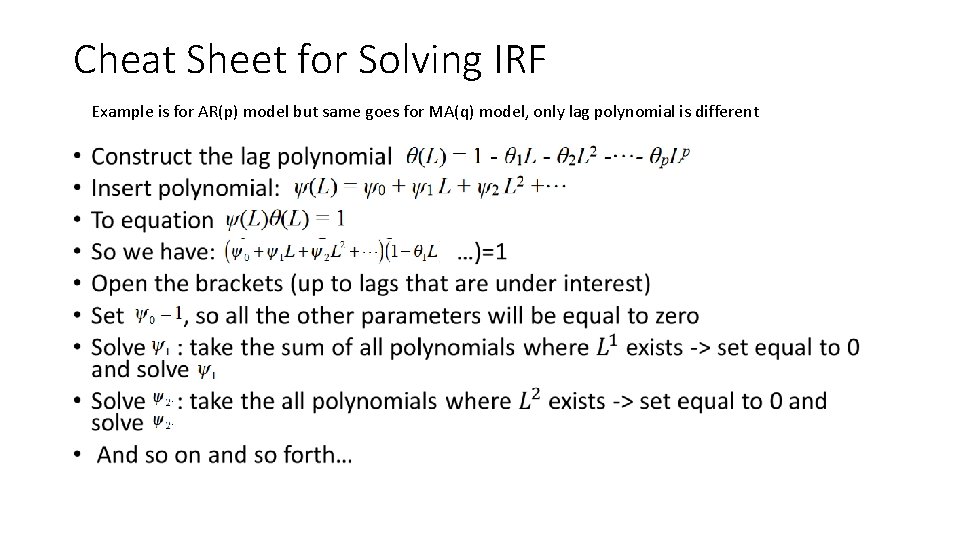 Cheat Sheet for Solving IRF Example is for AR(p) model but same goes for