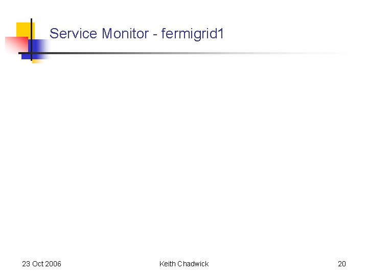 Service Monitor - fermigrid 1 23 Oct 2006 Keith Chadwick 20 Service Monitor - fermigrid 1 23 Oct 2006 Keith Chadwick 20