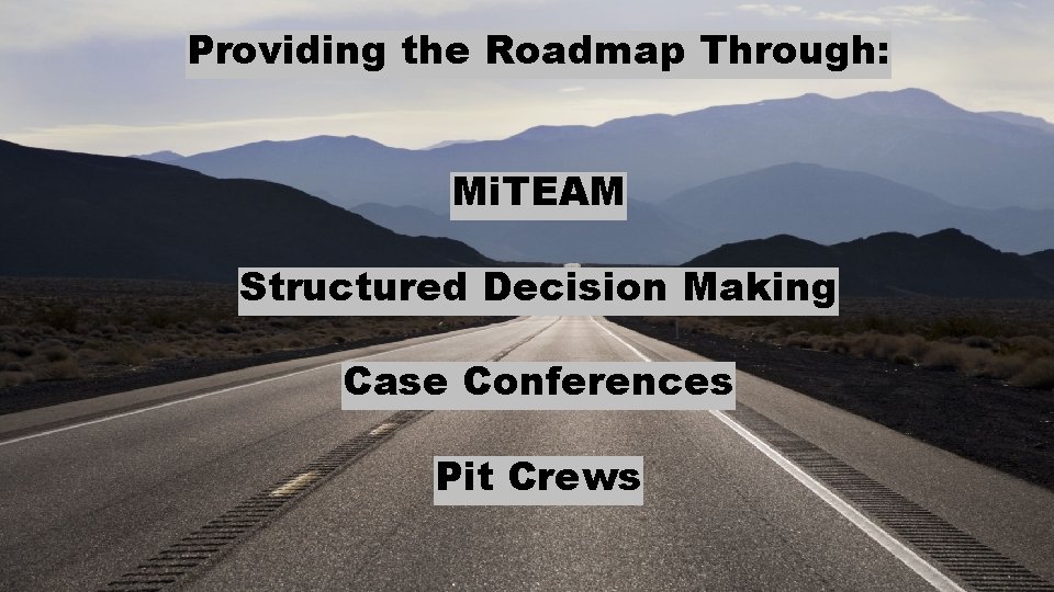 Providing the Roadmap Through: Mi. TEAM Structured Decision Making Case Conferences Pit Crews Providing the Roadmap Through: Mi. TEAM Structured Decision Making Case Conferences Pit Crews