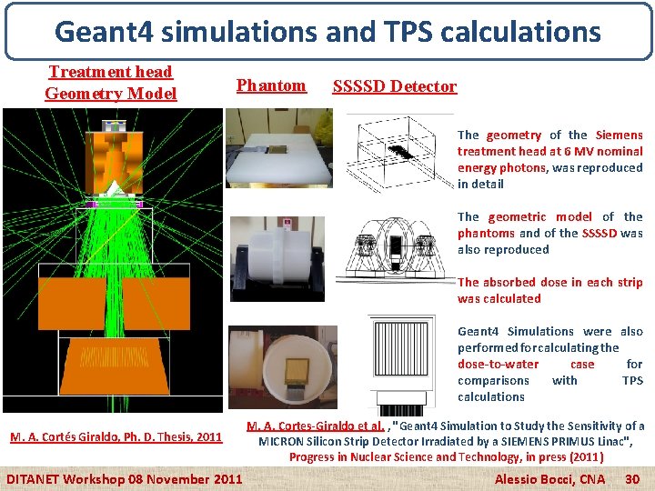 Geant 4 simulations and TPS calculations Treatment head Geometry Model Phantom SSSSD Detector The