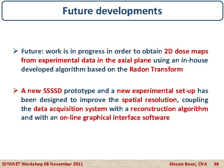 Future developments Ø Future: work is in progress in order to obtain 2 D