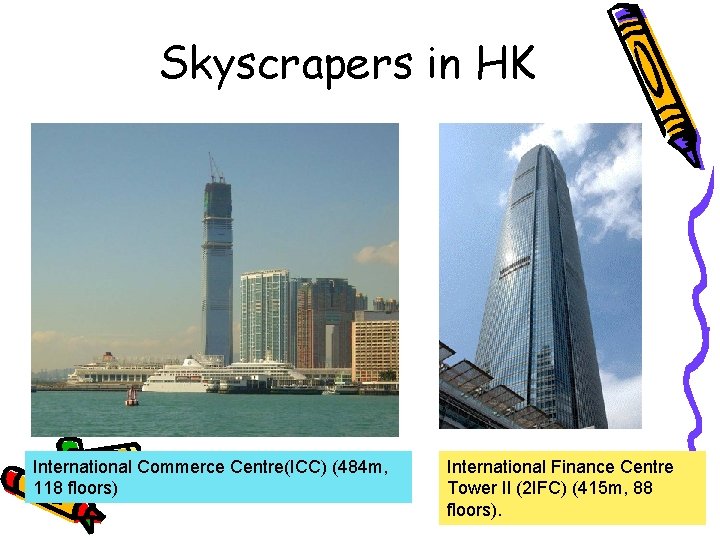 Skyscrapers in HK International Commerce Centre(ICC) (484 m, 118 floors) International Finance Centre Tower