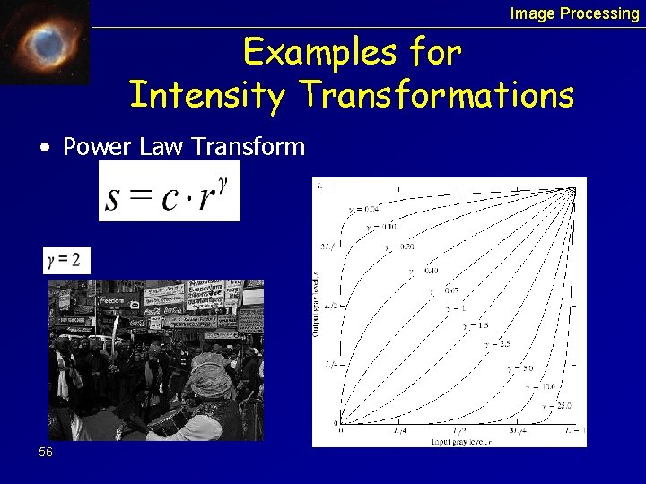 Image Processing Examples for Intensity Transformations • Power Law Transform 56 