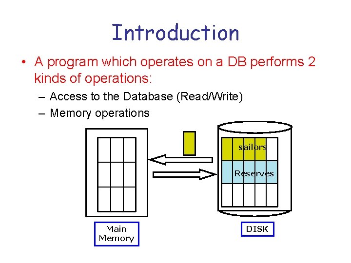 Introduction • A program which operates on a DB performs 2 kinds of operations: