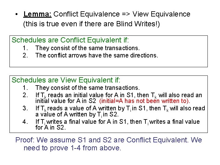  • Lemma: Conflict Equivalence => View Equivalence (this is true even if there