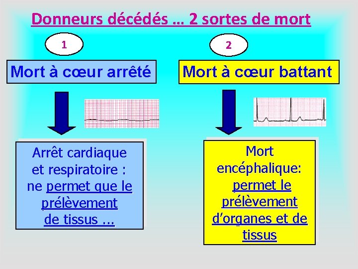  Donneurs décédés … 2 sortes de mort. . . 1 Mort à cœur