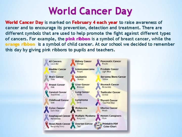 World Cancer Day is marked on February 4 each year to raise awareness of