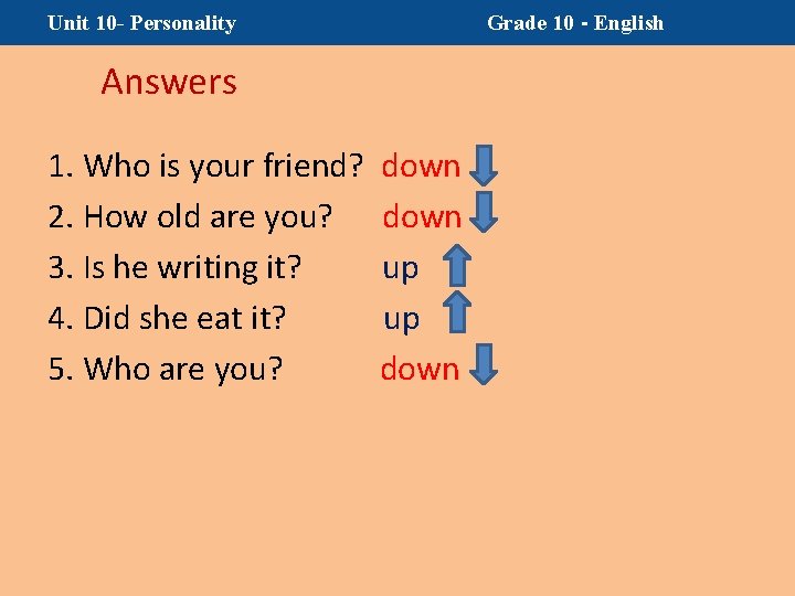 Grade 10 - English Unit 10 - Personality Answers 1. Who is your friend? Grade 10 - English Unit 10 - Personality Answers 1. Who is your friend?