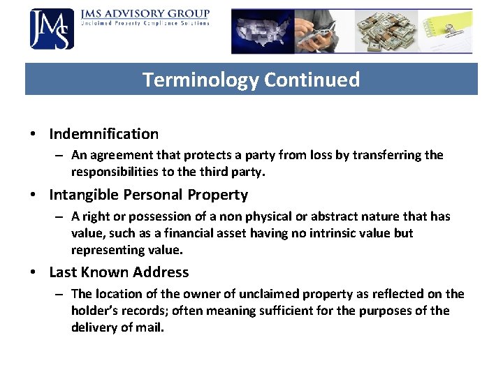 Terminology Continued • Indemnification – An agreement that protects a party from loss by Terminology Continued • Indemnification – An agreement that protects a party from loss by
