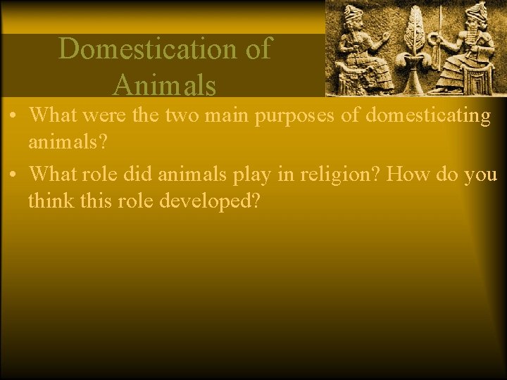 Domestication of Animals • What were the two main purposes of domesticating animals? •