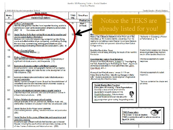 Notice the TEKS are already listed for you! 