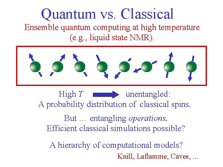 Quantum vs. Classical Ensemble quantum computing at high temperature (e. g. , liquid state