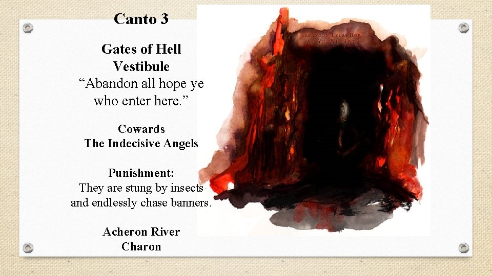 Canto 3 Gates of Hell Vestibule “Abandon all hope ye who enter here. ”