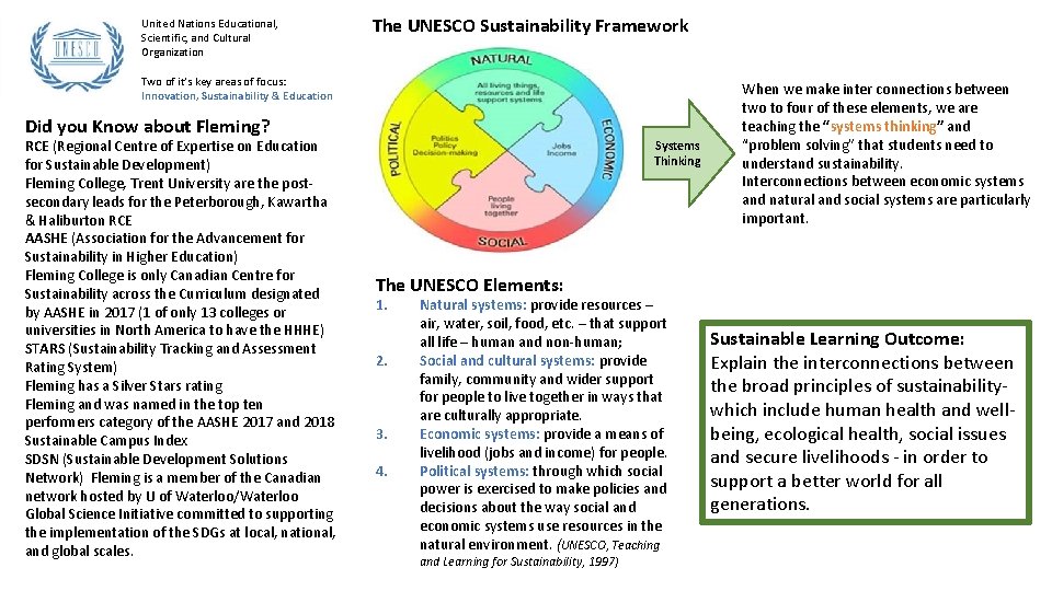 United Nations Educational, Scientific, and Cultural Organization The UNESCO Sustainability Framework Two of it’s