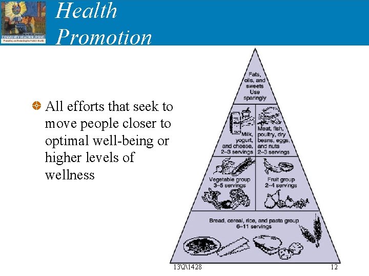 Health Promotion All efforts that seek to move people closer to optimal well-being or