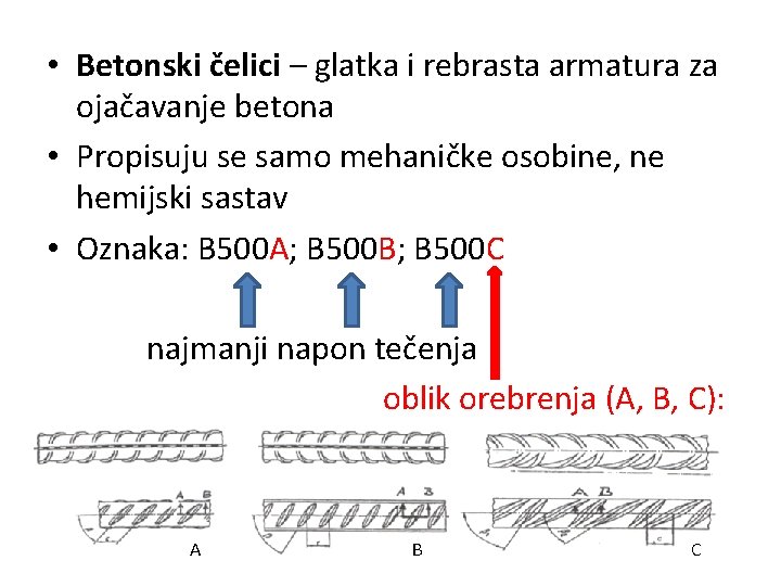  • Betonski čelici – glatka i rebrasta armatura za ojačavanje betona • Propisuju