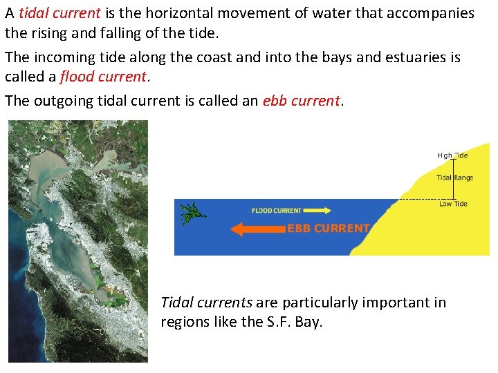 A tidal current is the horizontal movement of water that accompanies the rising and