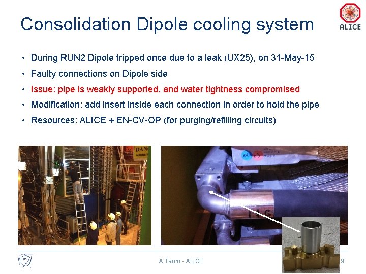 Consolidation Dipole cooling system • During RUN 2 Dipole tripped once due to a