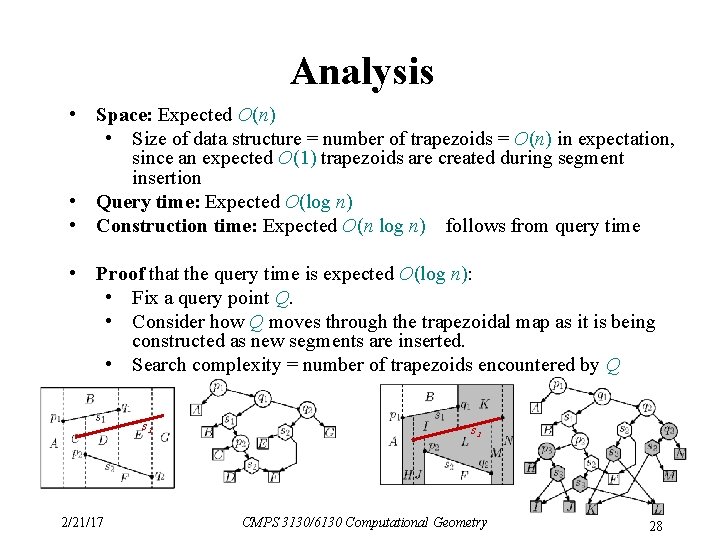 Analysis • Space: Expected O(n) • Size of data structure = number of trapezoids