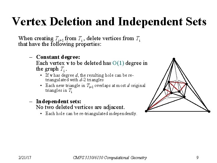 Vertex Deletion and Independent Sets When creating Ti+1 from Ti , delete vertices from