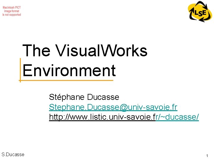The Visual. Works Environment Stéphane Ducasse Stephane. Ducasse@univ-savoie. fr http: //www. listic. univ-savoie. fr/~ducasse/