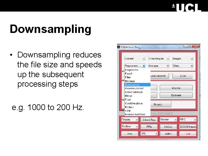 Downsampling • Downsampling reduces the file size and speeds up the subsequent processing steps