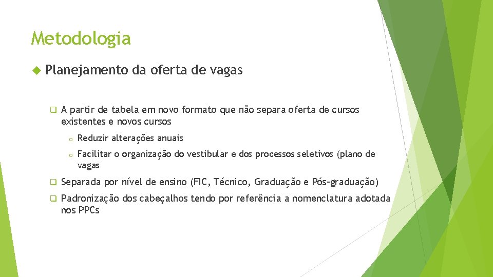 Metodologia Planejamento q da oferta de vagas A partir de tabela em novo formato