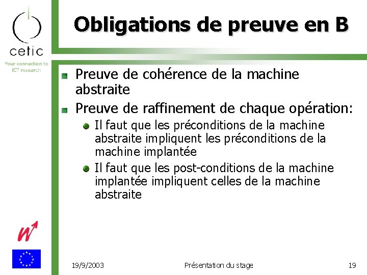 Obligations de preuve en B Preuve de cohérence de la machine abstraite Preuve de