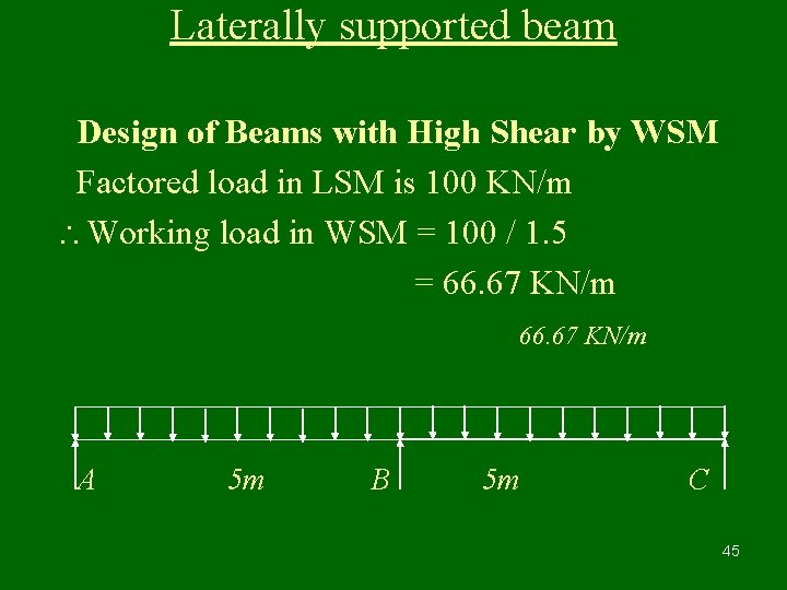 Laterally supported beam Design of Beams with High Shear by WSM Factored load in