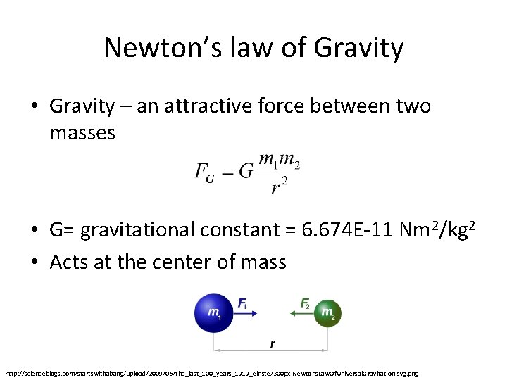 Newton’s law of Gravity • Gravity – an attractive force between two masses •