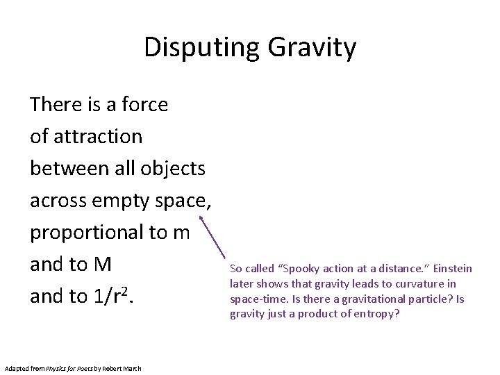 Disputing Gravity There is a force of attraction between all objects across empty space,