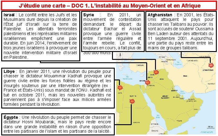 J’étudie une carte – DOC 1. L’instabilité au Moyen-Orient et en Afrique Israël :