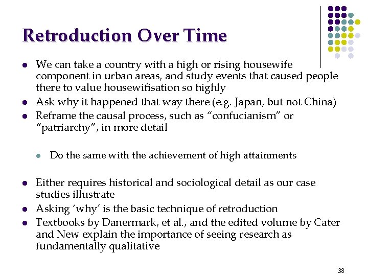 Retroduction Over Time l l l We can take a country with a high