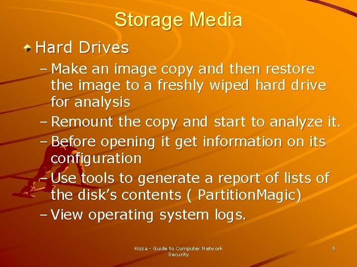 Storage Media Hard Drives – Make an image copy and then restore the image Storage Media Hard Drives – Make an image copy and then restore the image