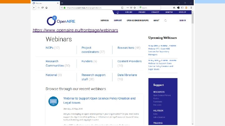 https: //www. openaire. eu/frontpage/webinars 