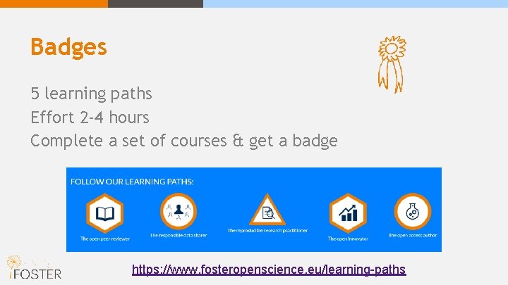 Badges 5 learning paths Effort 2 -4 hours Complete a set of courses &