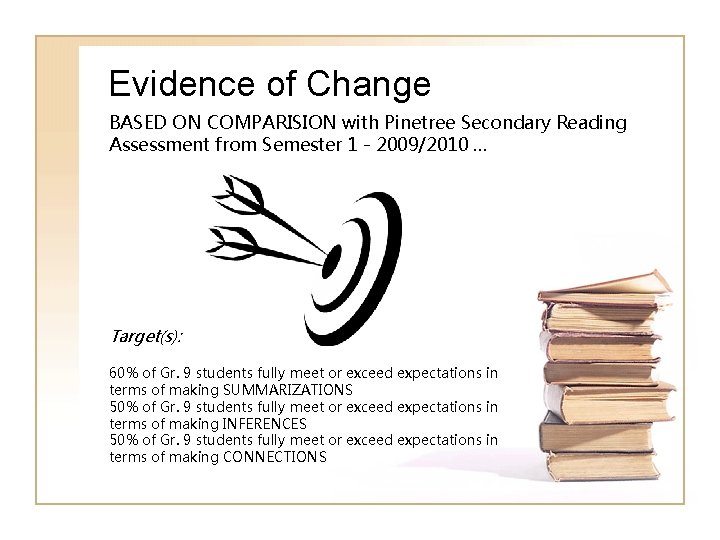 Evidence of Change BASED ON COMPARISION with Pinetree Secondary Reading Assessment from Semester 1 Evidence of Change BASED ON COMPARISION with Pinetree Secondary Reading Assessment from Semester 1