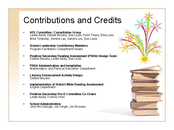 Contributions and Credits • APL Committee / Consultation Group Leslie Ikeda, Debbie Bouska, Sue Contributions and Credits • APL Committee / Consultation Group Leslie Ikeda, Debbie Bouska, Sue