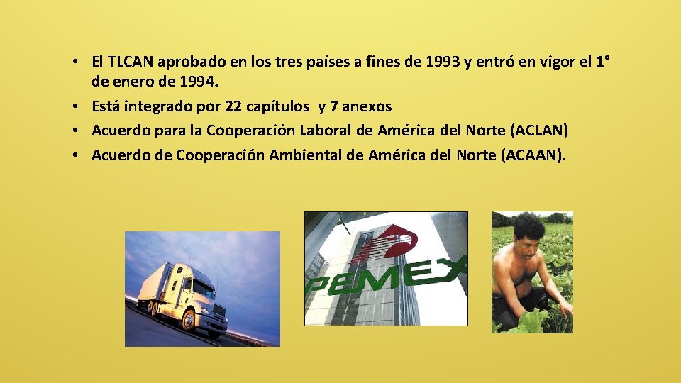  • El TLCAN aprobado en los tres países a fines de 1993 y