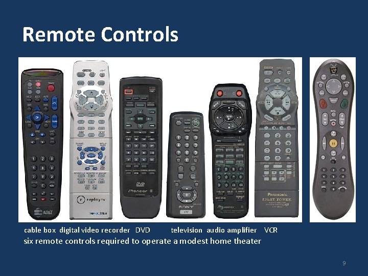 Remote Controls cable box digital video recorder DVD television audio amplifier VCR six remote Remote Controls cable box digital video recorder DVD television audio amplifier VCR six remote
